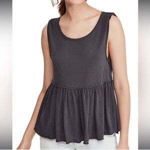Free People We The Free Anytime Peplum Tank Top in Charcoal Gray